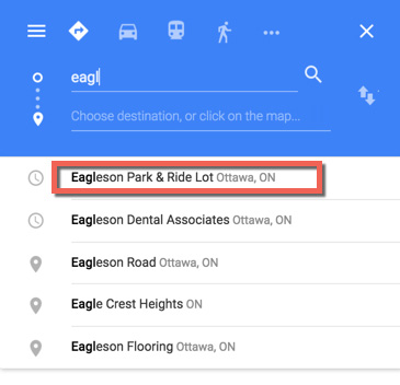 using Google maps to find Ottawa bus routes