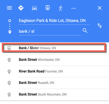 using Google maps to find Ottawa bus routes