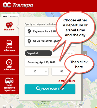 Using the OC Transpo trip planner