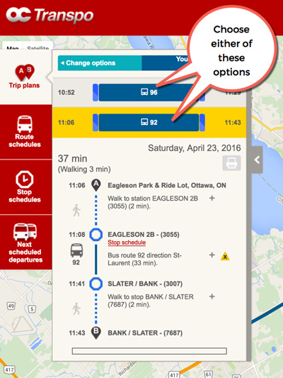 Using the OC Transpo trip planner